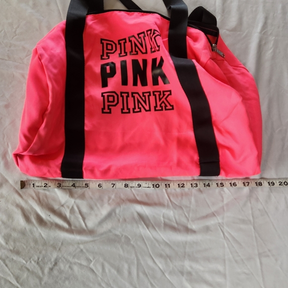 PINK Victoria Secret Logo Bag Duffel Weekender Gym Pink Black Travel Overnight - Picture 5 of 8